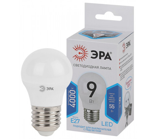 Лампа светодиодная Эра E27 9W 4000K LED P45-9W-840-E27 Б0029044 Лампа светодиодная Эра E27 9W 4000K LED P45-9W-840-E27 Б0029044