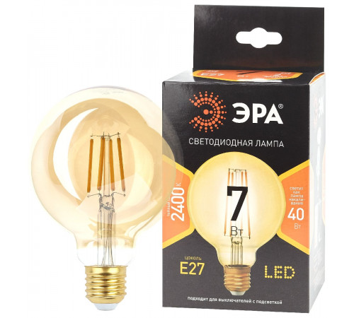 Лампа светодиодная Эра E27 7W 2400K F-LED G95-7W-824-E27 gold Б0047662 Лампа светодиодная Эра E27 7W 2400K F-LED G95-7W-824-E27 gold Б0047662