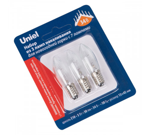 Лампа накаливания Uniel IL-CT13-CL-03/E10/34V SET3 BLISTER UL-00010985