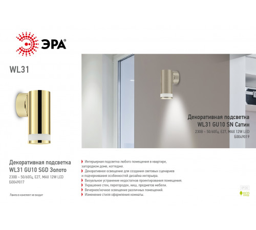 Декоративная подсветка ЭРА WL31 GU10 SGD Б0049017