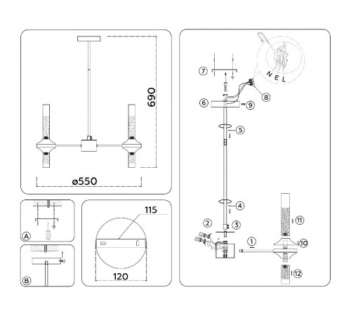 Люстра на штанге Ambrella Light High Light Modern LH55351 Люстра на штанге Ambrella Light High Light Modern LH55351