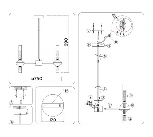 Люстра на штанге Ambrella Light High Light Modern LH55353 Люстра на штанге Ambrella Light High Light Modern LH55353
