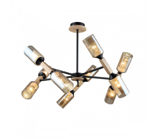 Люстра на штанге IMEX MD.5495-10-S-BK+WOOD