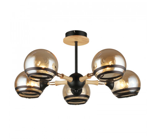 Люстра на штанге IMEX MD.4896-5-S BK+WOOD