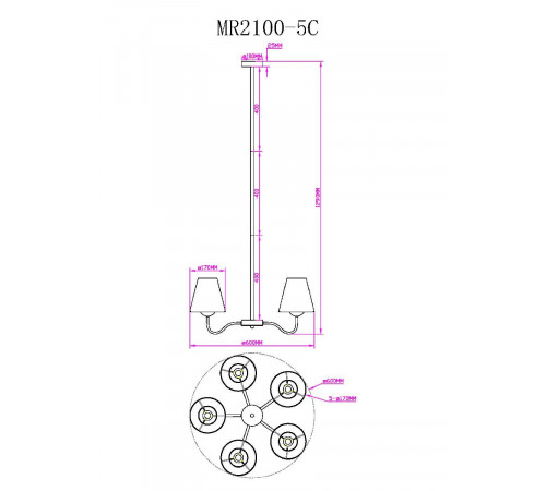 Люстра на штанге Myfar Charlotte MR2100-5C Люстра на штанге Myfar Charlotte MR2100-5C