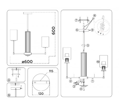 Люстра на штанге Ambrella Light High Light Modern LH56211 Люстра на штанге Ambrella Light High Light Modern LH56211