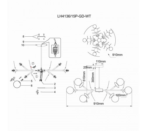 Подвесная люстра Lumien Hall Ilmari LH4136/15P-GD-WT Подвесная люстра Lumien Hall Ilmari LH4136/15P-GD-WT