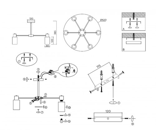 Люстра на штанге Ambrella Light Traditional Modern TR9572 Люстра на штанге Ambrella Light Traditional Modern TR9572