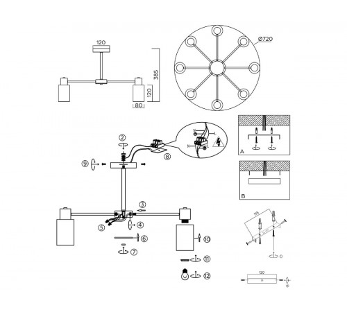 Люстра на штанге Ambrella Light Traditional Modern TR9575 Люстра на штанге Ambrella Light Traditional Modern TR9575