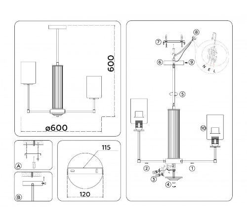 Люстра на штанге Ambrella Light High Light Modern LH56215