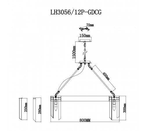 Подвесная люстра Lumien Hall Карре LH3056/12P-GDCG