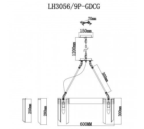 Подвесная люстра Lumien Hall Карре LH3056/9P-GDCG Подвесная люстра Lumien Hall Карре LH3056/9P-GDCG