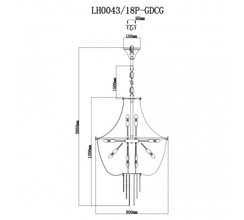 Подвесная люстра Lumien Hall Лиссоне LH0043/18P-GDCG Подвесная люстра Lumien Hall Лиссоне LH0043/18P-GDCG