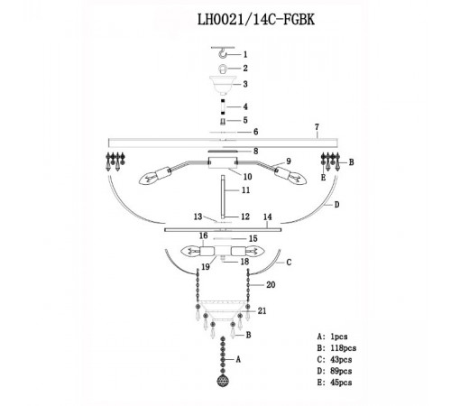 Потолочная люстра Lumien Hall Mavis LH0021/14C-FGBK