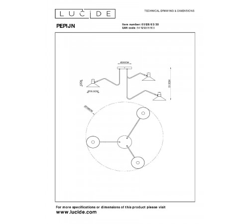 Потолочная люстра Lucide Pepijn 05128/03/30 Потолочная люстра Lucide Pepijn 05128/03/30