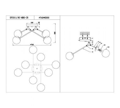 Потолочная люстра Seven Fires Grozotto SF3311/8C-MBK-CR Потолочная люстра Seven Fires Grozotto SF3311/8C-MBK-CR