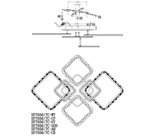 Потолочная люстра Seven Fires Vestejn SF7056/7C-GY-BL Потолочная люстра Seven Fires Vestejn SF7056/7C-GY-BL