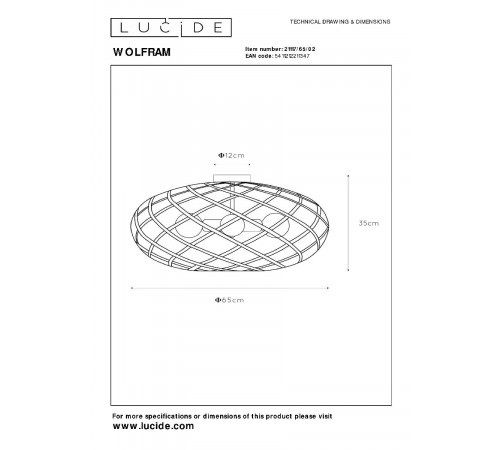 Потолочная люстра Lucide Wolfram 21117/65/02 Потолочная люстра Lucide Wolfram 21117/65/02
