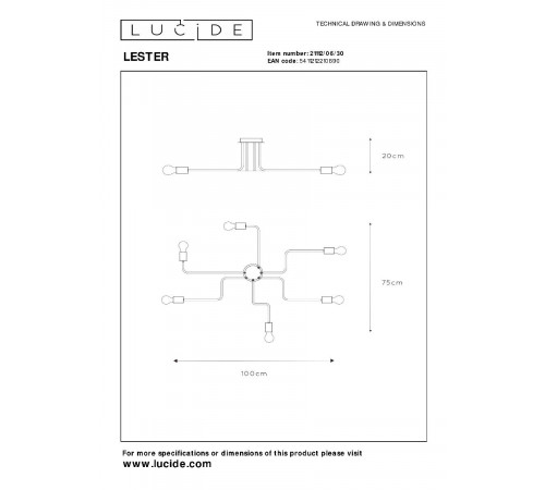 Потолочная люстра Lucide Lester 21112/06/30 Потолочная люстра Lucide Lester 21112/06/30