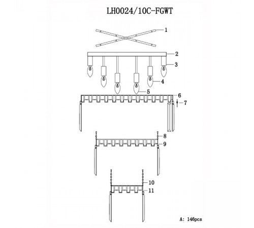 Потолочная люстра Lumien Hall Nara LH0024/10C-FGWT Потолочная люстра Lumien Hall Nara LH0024/10C-FGWT