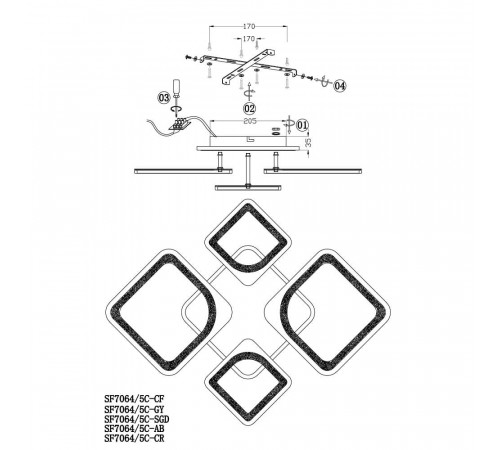 Потолочная люстра Seven Fires Kalle SF7064/5C-CF-BL Потолочная люстра Seven Fires Kalle SF7064/5C-CF-BL