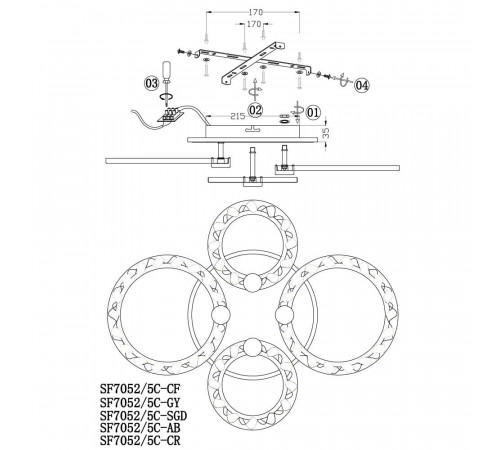 Потолочная люстра Seven Fires Oden SF7052/5C-GY-BL Потолочная люстра Seven Fires Oden SF7052/5C-GY-BL