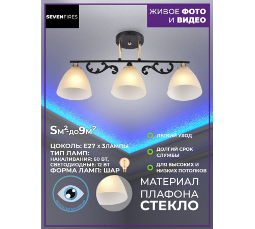 Потолочная люстра Seven Fires Kirsa SF3351/3C-BK-FGD-WT