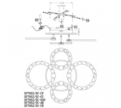 Потолочная люстра Seven Fires Oden SF7052/5C-AB-BL Потолочная люстра Seven Fires Oden SF7052/5C-AB-BL