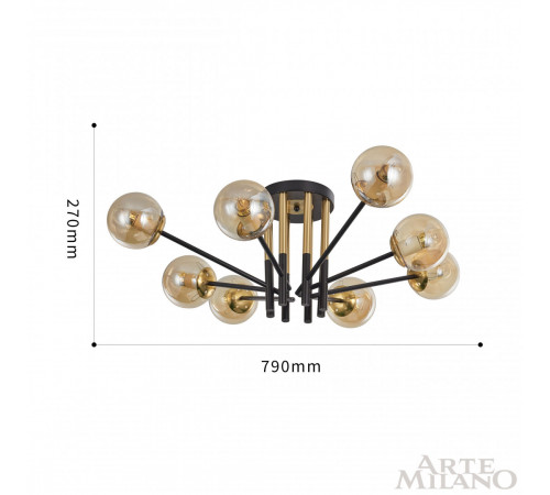 Потолочная люстра Arte Milano Neapolis 273708/8 BK/GD Потолочная люстра Arte Milano Neapolis 273708/8 BK/GD