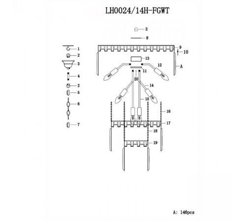 Подвесная люстра Lumien Hall Nara LH0024/14H-FGWT