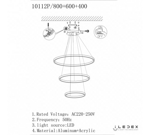 Подвесная люстра iLedex Axis 10112P/3-63W-3000K (8/6/4) BR