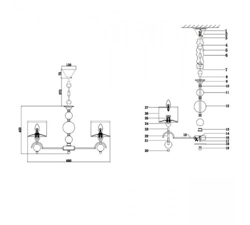 Подвесная люстра Lumien Hall Nemi LH1048/6H-NK Подвесная люстра Lumien Hall Nemi LH1048/6H-NK