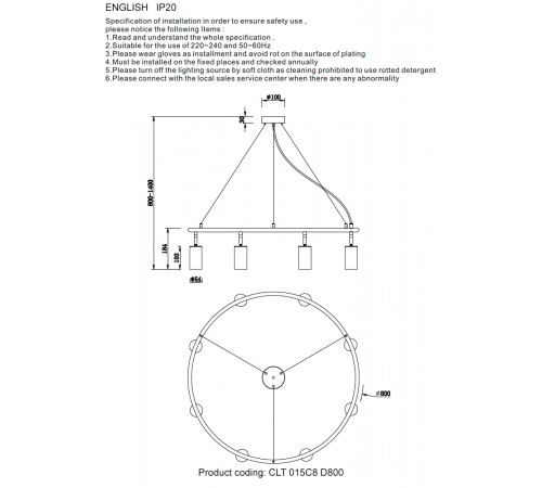 Подвесная люстра Crystal Lux CLT 015C8 D800 BL Подвесная люстра Crystal Lux CLT 015C8 D800 BL