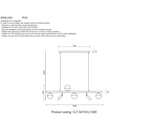 Подвесная люстра Crystal Lux CLT 047C6 L1000 BL-GO Подвесная люстра Crystal Lux CLT 047C6 L1000 BL-GO
