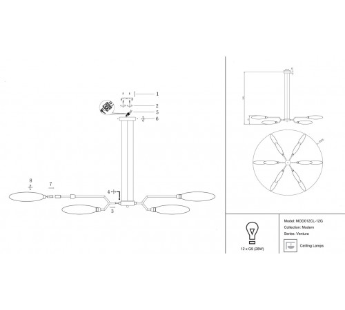 Подвесная люстра Maytoni Ventura MOD012CL-12G Подвесная люстра Maytoni Ventura MOD012CL-12G
