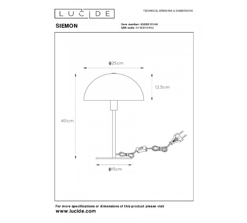 Настольная лампа Lucide Siemon 45596/01/44 Настольная лампа Lucide Siemon 45596/01/44