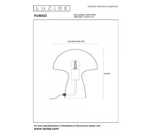 Настольная лампа Lucide Fungo 10514/01/60 Настольная лампа Lucide Fungo 10514/01/60