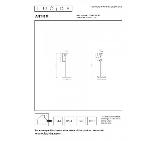 Настольная лампа Lucide Antrim 27503/02/30 Настольная лампа Lucide Antrim 27503/02/30