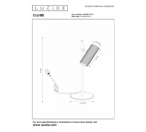 Настольная лампа Lucide Clubs 09539/01/31