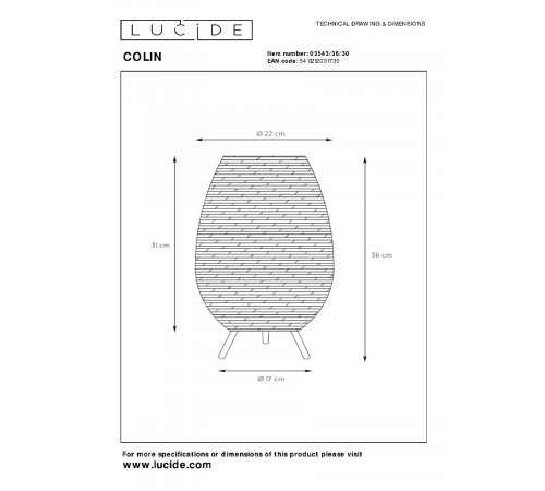 Настольная лампа Lucide Colin 03543/36/30 Настольная лампа Lucide Colin 03543/36/30