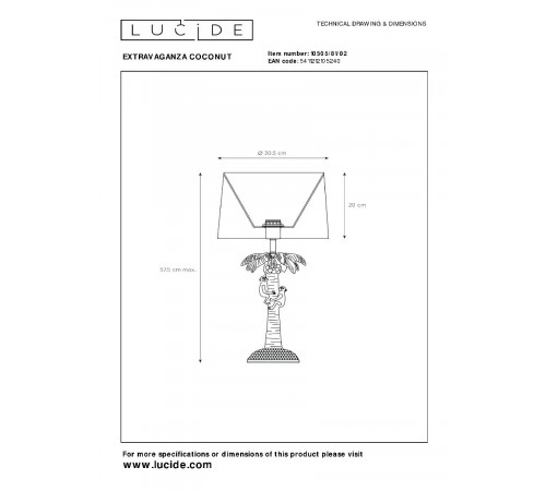 Настольная лампа Lucide Extravaganza Coconut 10505/81/02 Настольная лампа Lucide Extravaganza Coconut 10505/81/02