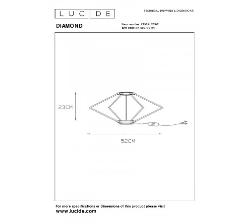 Настольная лампа Lucide Diamond 73507/52/02 Настольная лампа Lucide Diamond 73507/52/02