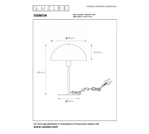 Настольная лампа Lucide Siemon 45596/01/30 Настольная лампа Lucide Siemon 45596/01/30