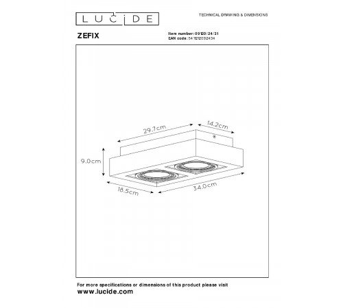 Накладной светильник Lucide Zefix 09120/24/31 Накладной светильник Lucide Zefix 09120/24/31