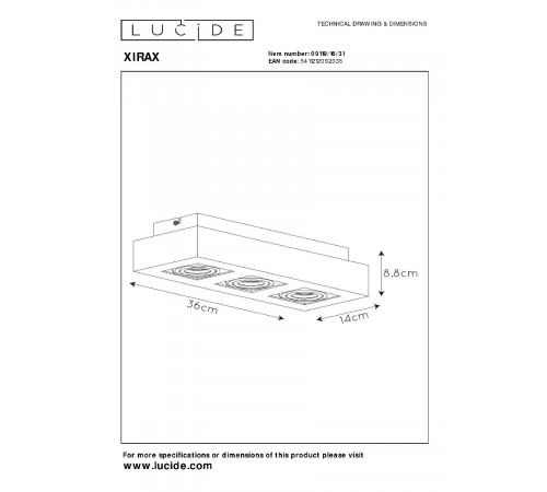 Накладной светильник Lucide Xirax 09119/16/31 Накладной светильник Lucide Xirax 09119/16/31