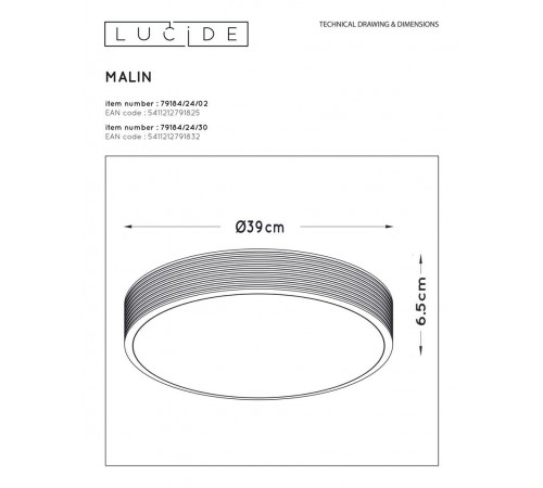 Потолочный светильник Lucide Malin 79184/24/30