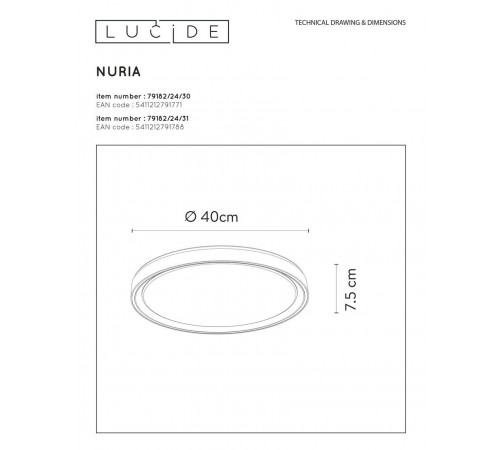 Потолочный светильник Lucide Nuria 79182/24/31