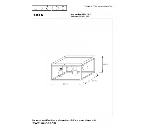 Потолочный светильник Lucide Ruben 00124/14/30 Потолочный светильник Lucide Ruben 00124/14/30