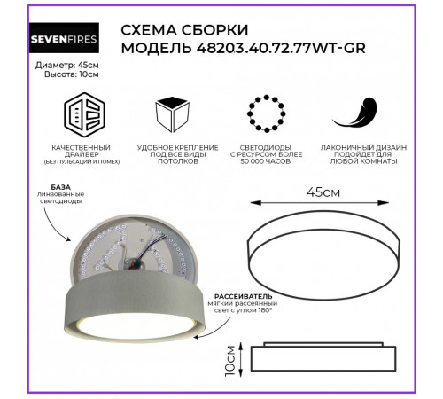 Потолочный светодиодный светильник Seven Fires Лагом 48203.40.72.77WT-GR