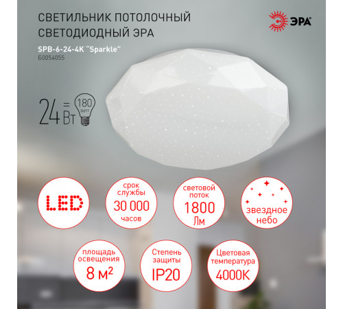 Потолочный светильник Эра SPB-6-24-4K Sparkle Б0054055 Потолочный светильник Эра SPB-6-24-4K Sparkle Б0054055